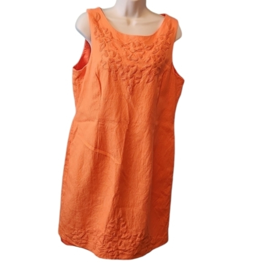 Plaza South‎ Women's Round Neck Sleeveless Floral Midi Orange Dress